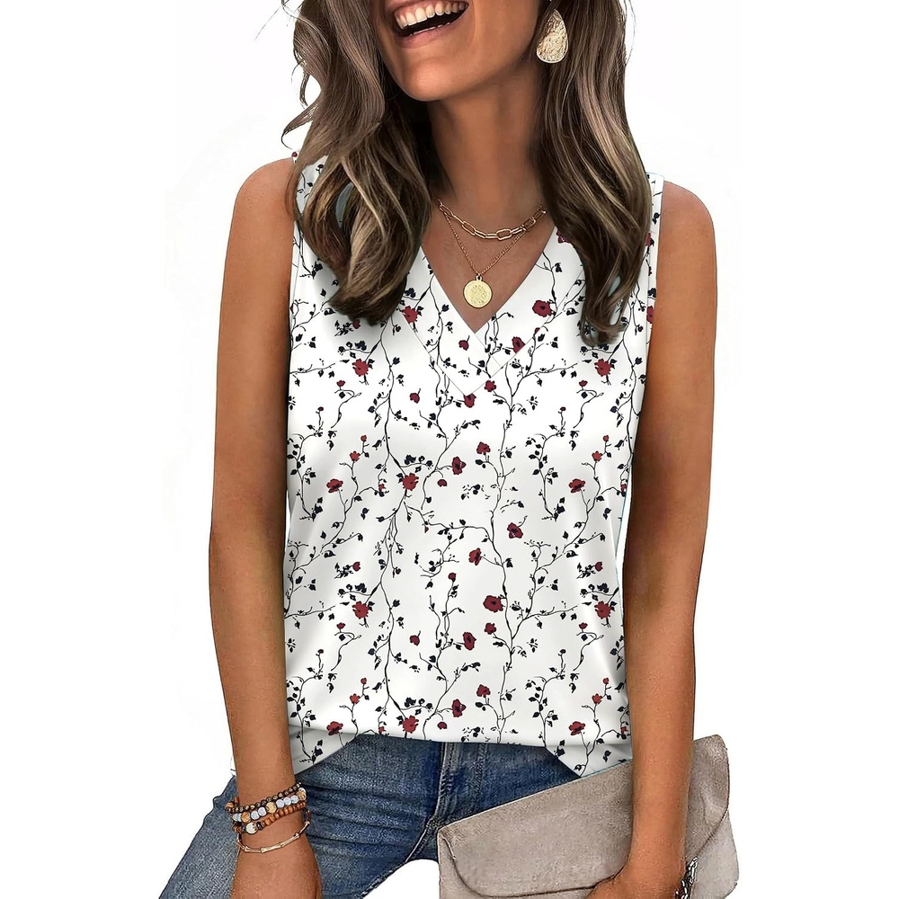image:imageZeagoo Tank Top for Women V Neck Loose Fit Sleeveless Summer Tops ShirtsFloral Printsf224