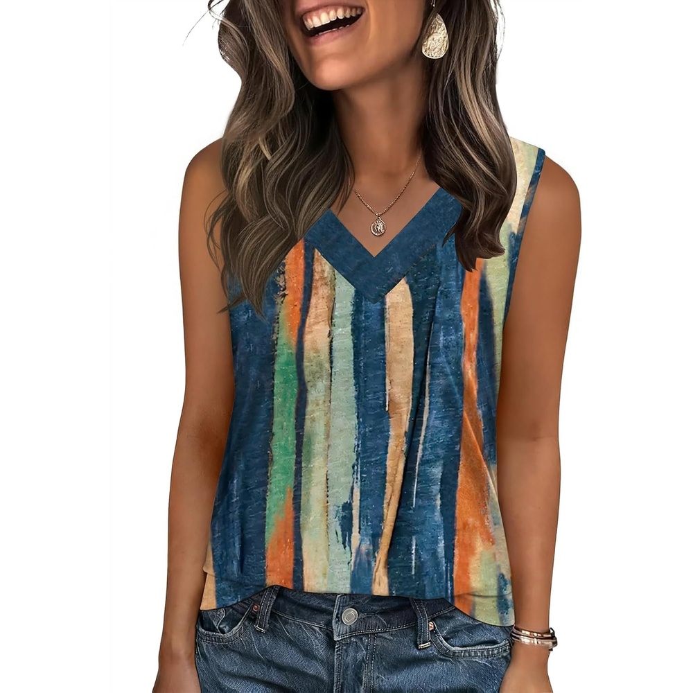 image:imageZeagoo Tank Top for Women V Neck Loose Fit Sleeveless Summer Tops ShirtsMulticolor 289