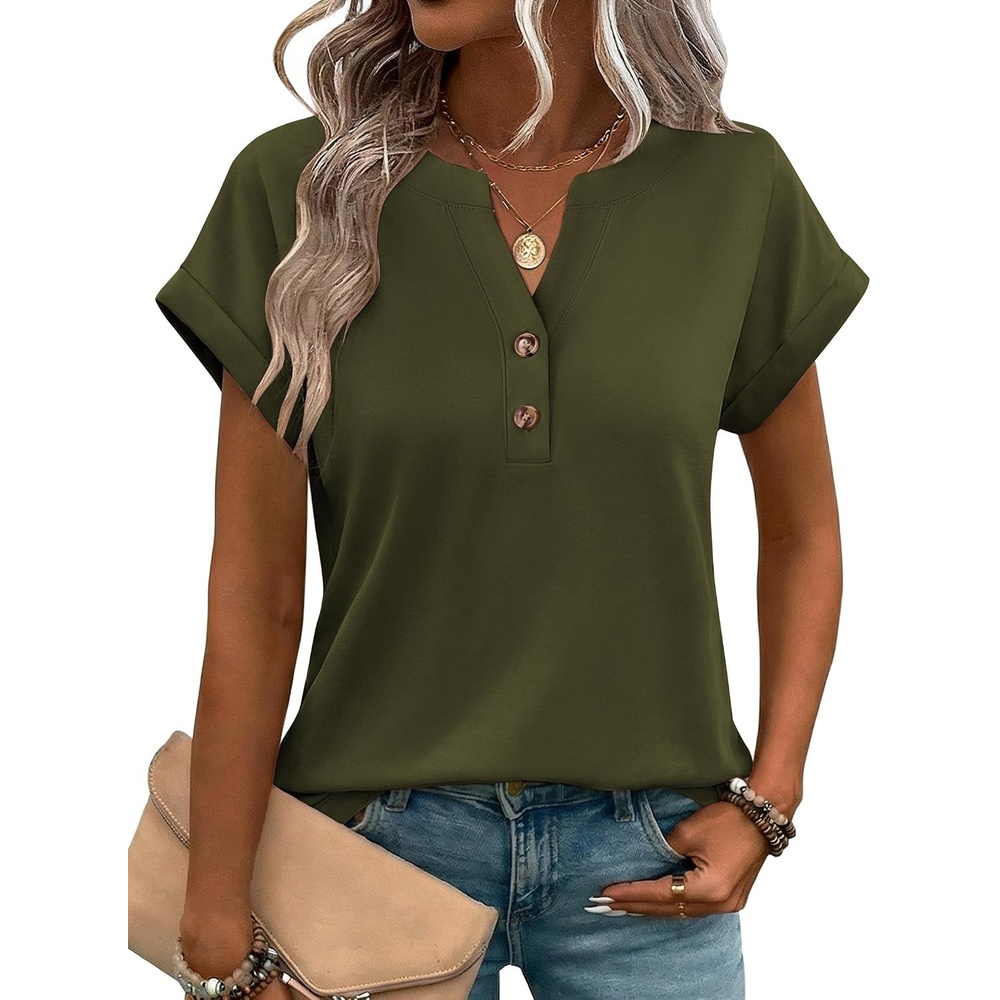 image:imageZeagoo Women Tops Short Sleeve T Shirts V Neck Dressy Casual Work BlousesArmy Green