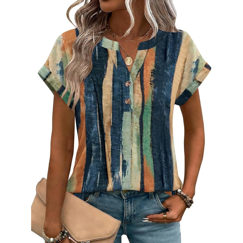 image:imageZeagoo Women Tops Short Sleeve T Shirts V Neck Dressy Casual Work BlousesCx289multicolored