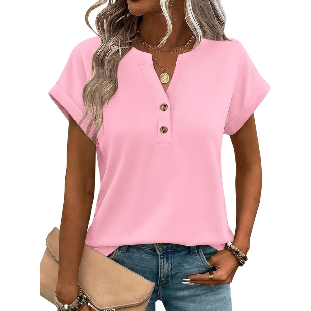 image:imageZeagoo Women Tops Short Sleeve T Shirts V Neck Dressy Casual Work BlousesLight Pink
