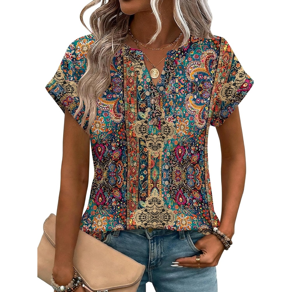 image:imageZeagoo Women Tops Short Sleeve T Shirts V Neck Dressy Casual Work BlousesMz721multicolored