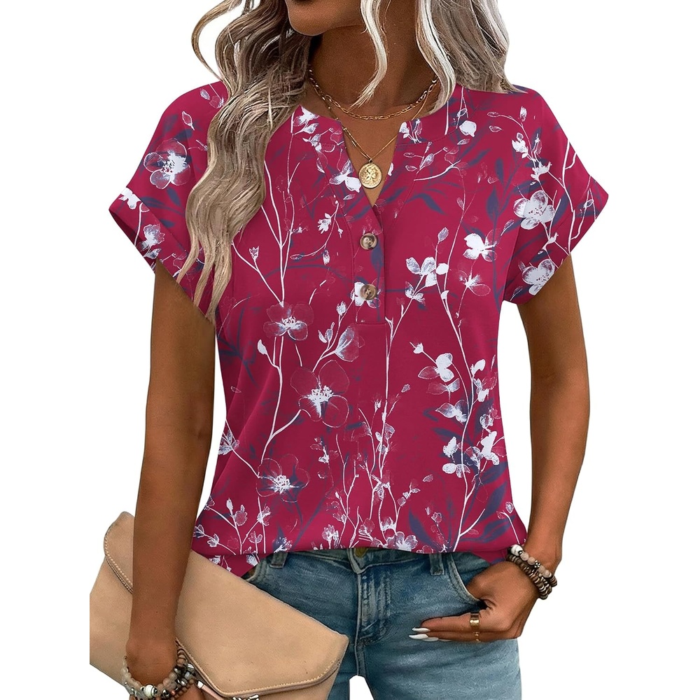 image:imageZeagoo Women Tops Short Sleeve T Shirts V Neck Dressy Casual Work BlousesSf243rose Red