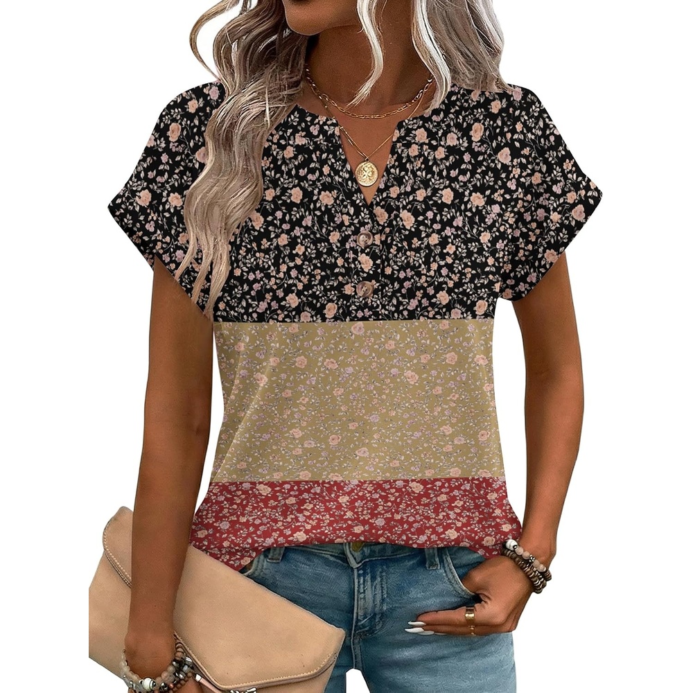 image:imageZeagoo Women Tops Short Sleeve T Shirts V Neck Dressy Casual Work BlousesXh553flowers