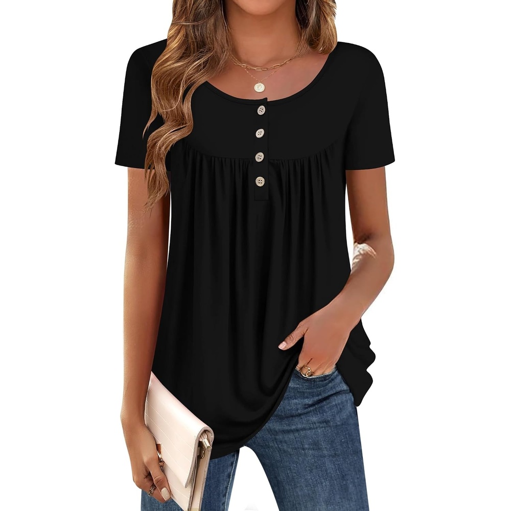 image:imageZeagoo Women Tunics Tops Short Sleeve Summer Shirts Dressy Casual BlousesBlack