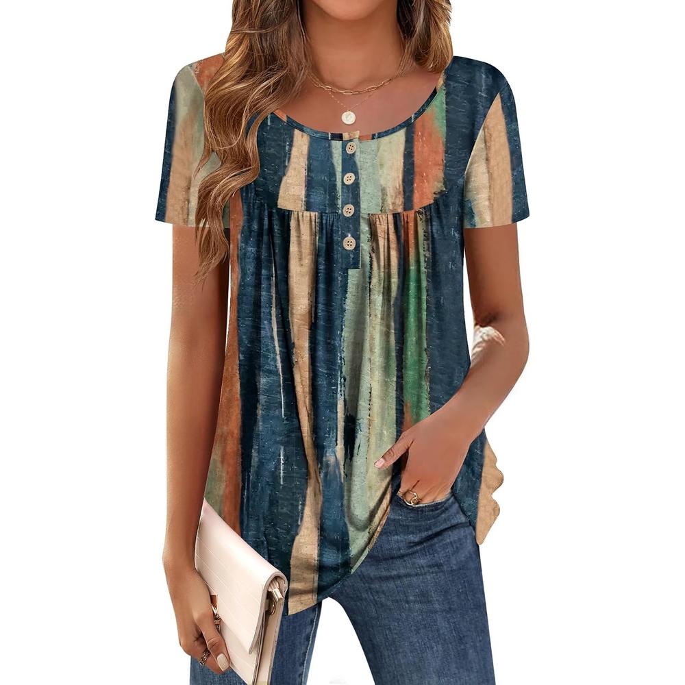 image:imageZeagoo Women Tunics Tops Short Sleeve Summer Shirts Dressy Casual BlousesCx289