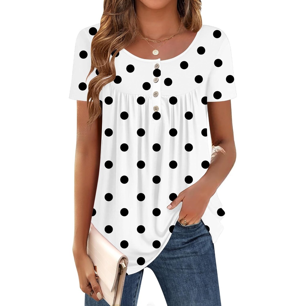 image:imageZeagoo Women Tunics Tops Short Sleeve Summer Shirts Dressy Casual BlousesJh592 Polka Dots