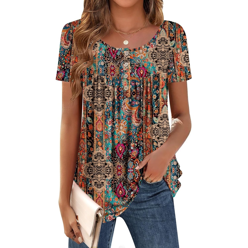 image:imageZeagoo Women Tunics Tops Short Sleeve Summer Shirts Dressy Casual BlousesMz721