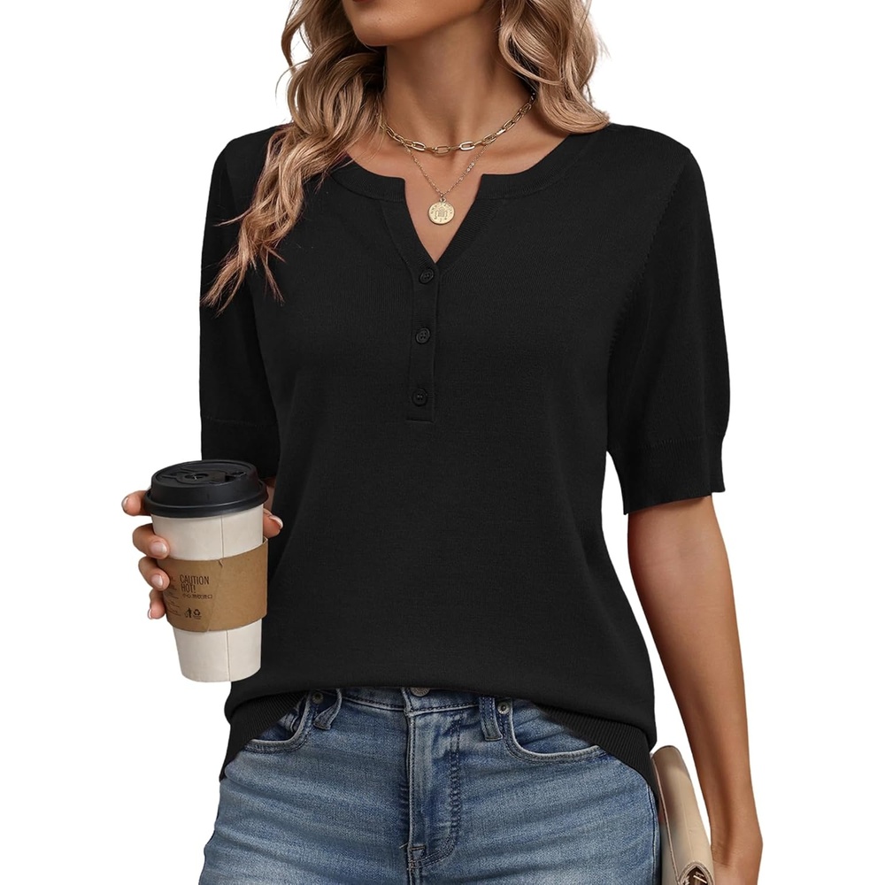 image:imageZeagoo Womens Short Sleeve Sweater 2026 Spring Summer Tops ClothesBlack