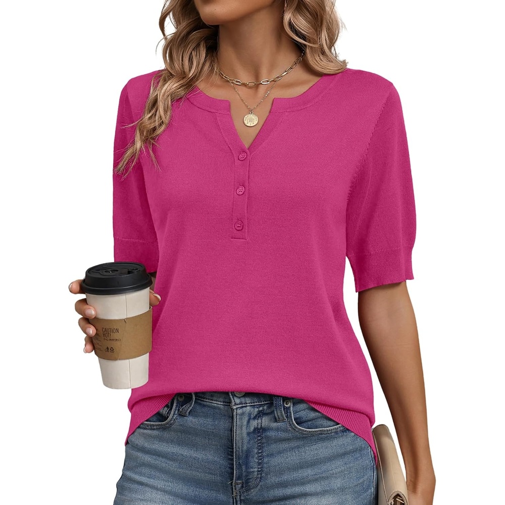 image:imageZeagoo Womens Short Sleeve Sweater 2026 Spring Summer Tops ClothesRose Red