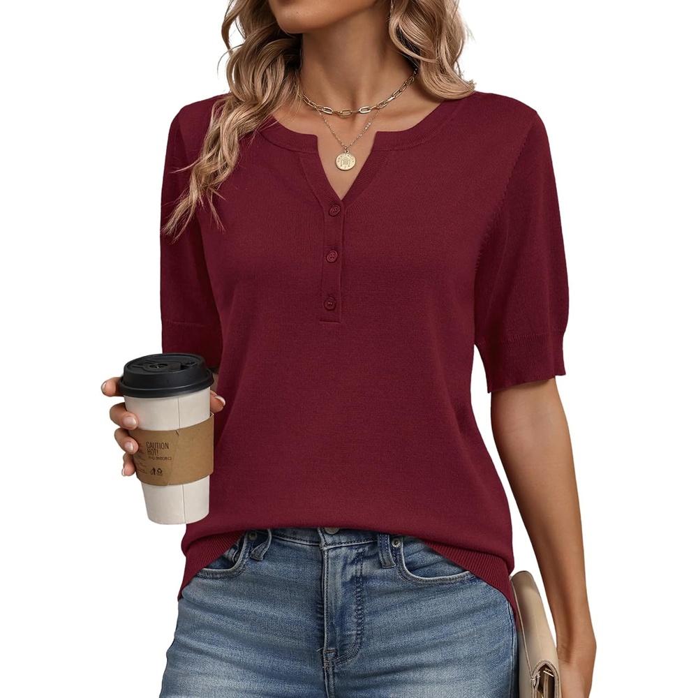 image:imageZeagoo Womens Short Sleeve Sweater 2026 Spring Summer Tops ClothesWine Red