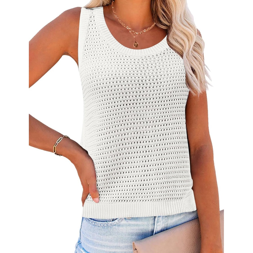 image:imageZeagoo Womens Summer Crochet Sweater Tank Tops Hollow Sleeveless TopsAwhite