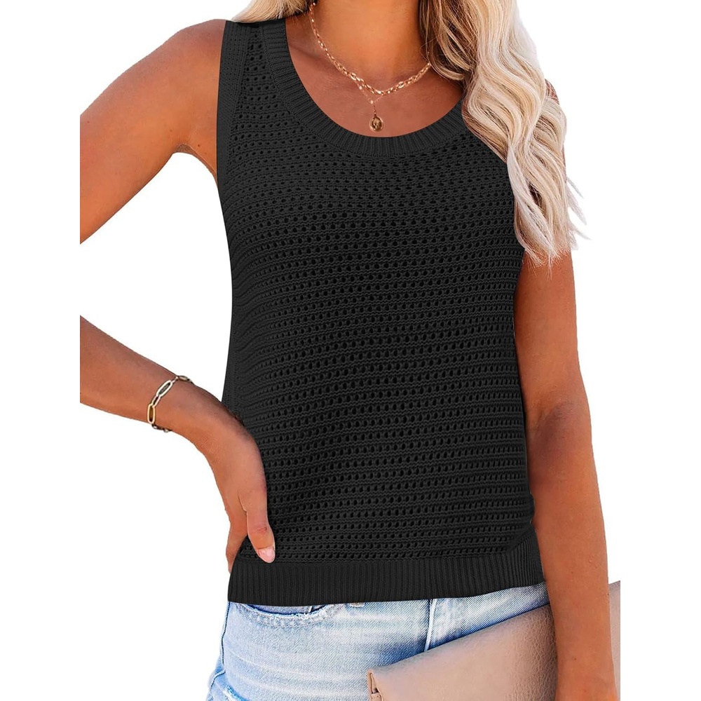 image:imageZeagoo Womens Summer Crochet Sweater Tank Tops Hollow Sleeveless TopsBlack