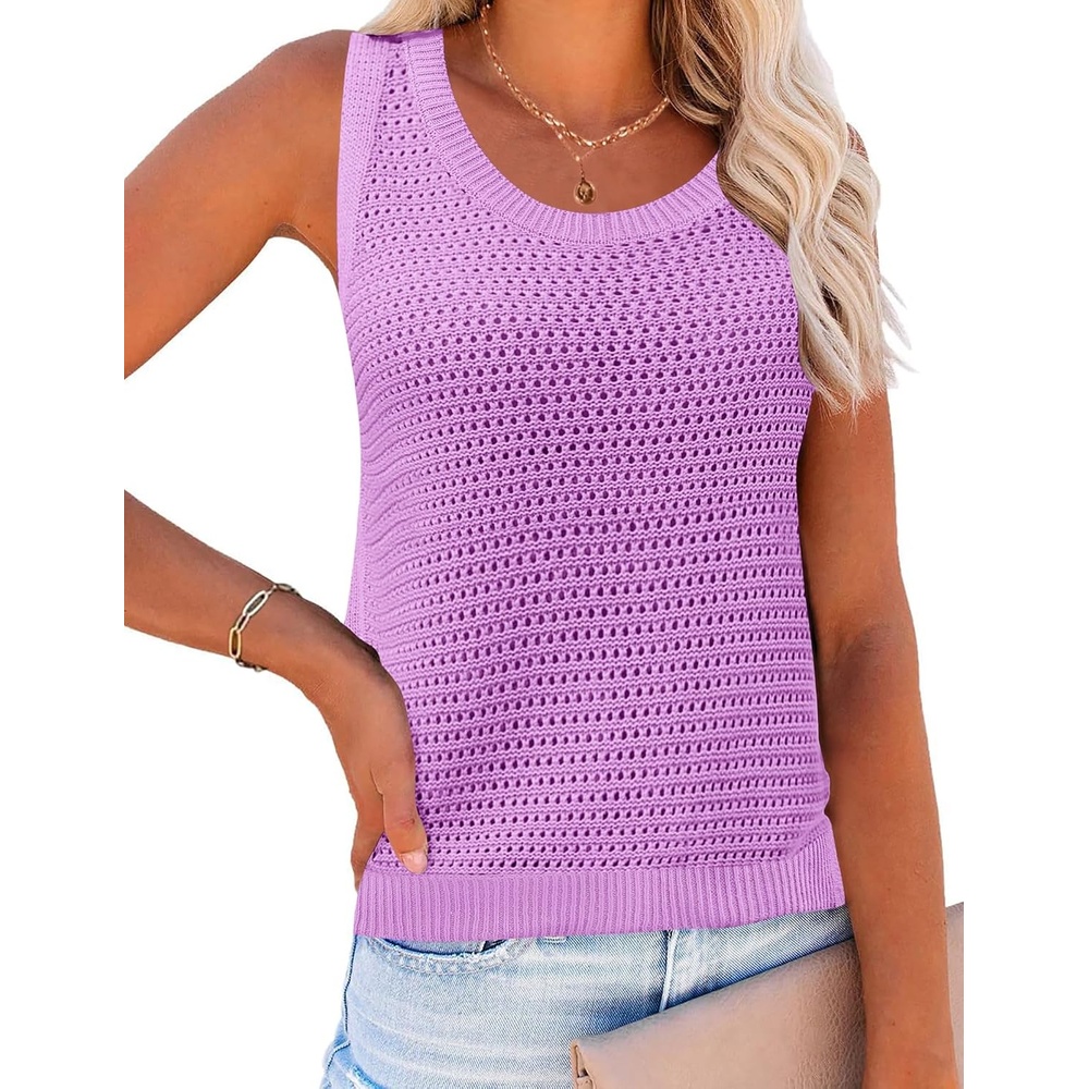 image:imageZeagoo Womens Summer Crochet Sweater Tank Tops Hollow Sleeveless TopsPurple