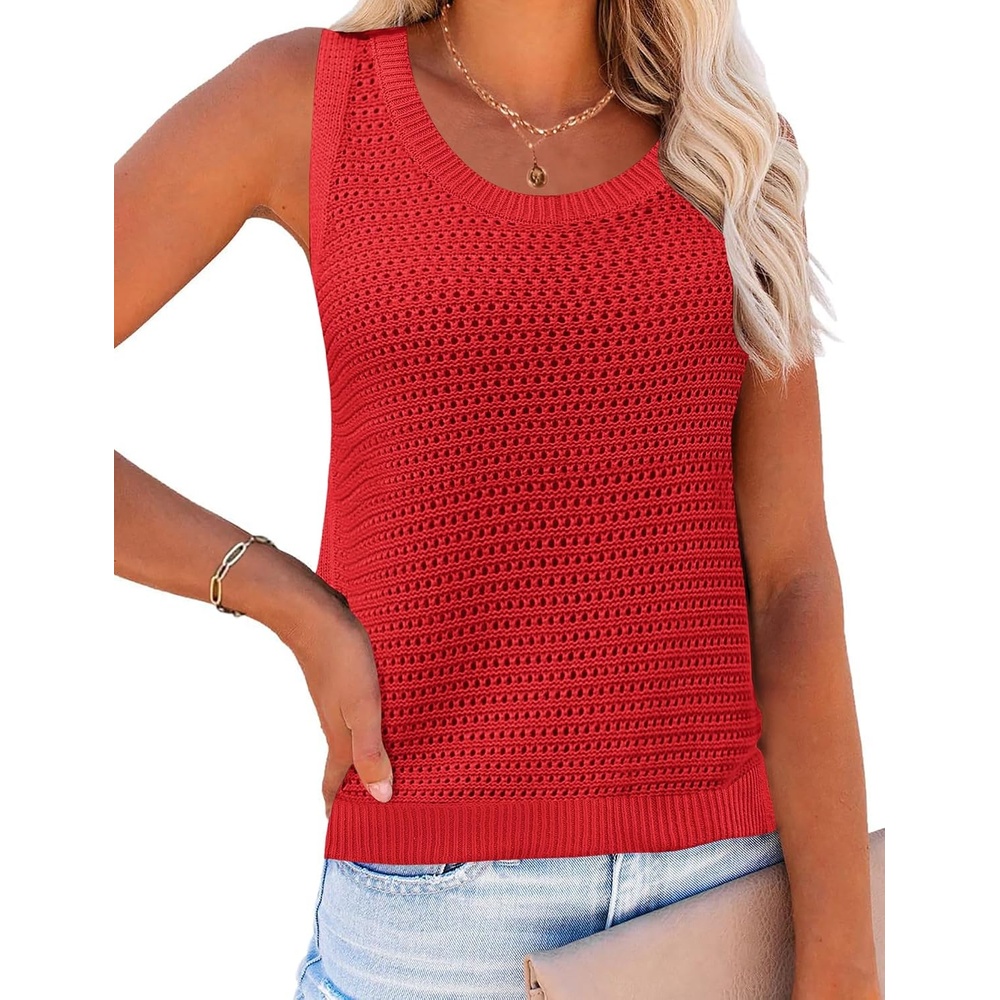 image:imageZeagoo Womens Summer Crochet Sweater Tank Tops Hollow Sleeveless TopsRed