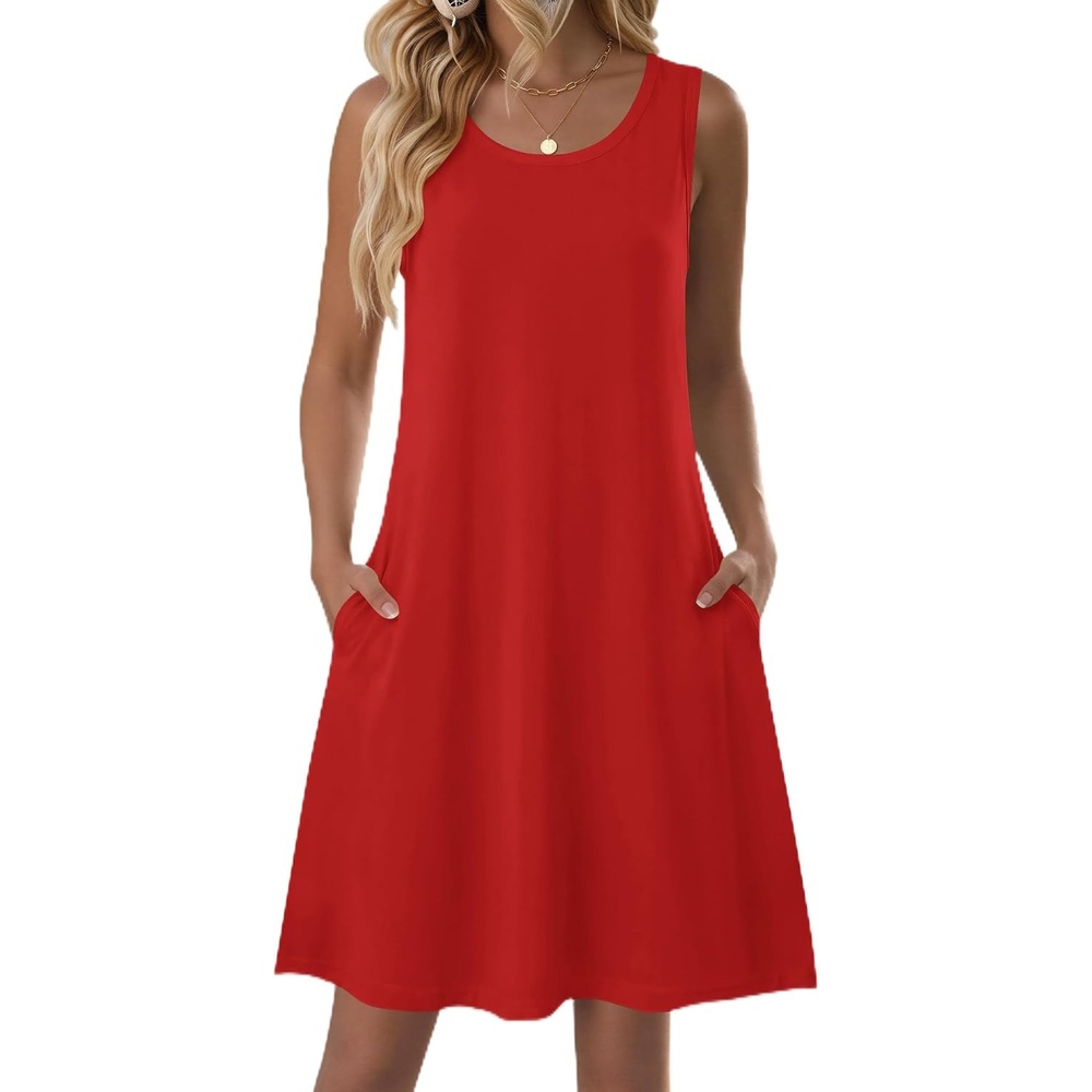 image:imageZeagoo Womens Summer Dress 2026 Sleeveless Casual ALine Tshirt SundressesRed