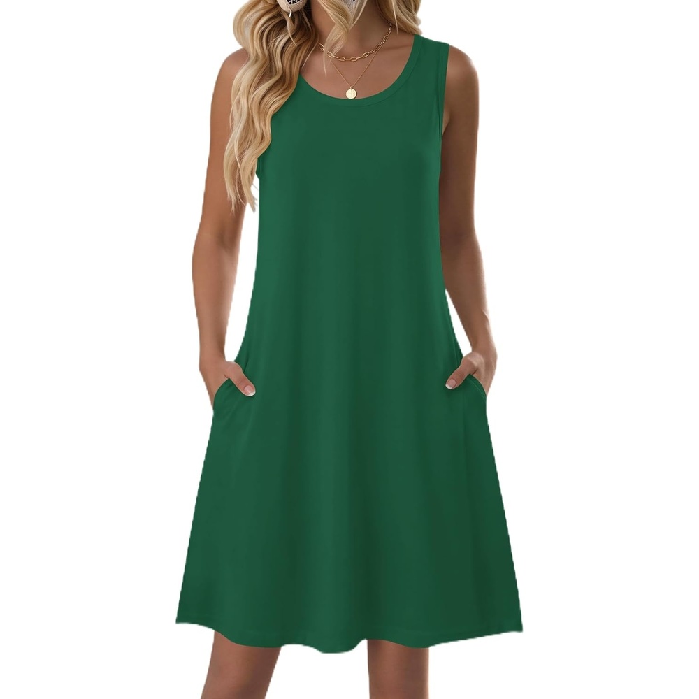 image:imageZeagoo Womens Summer Dress 2026 Sleeveless Casual ALine Tshirt SundressesSolid Green