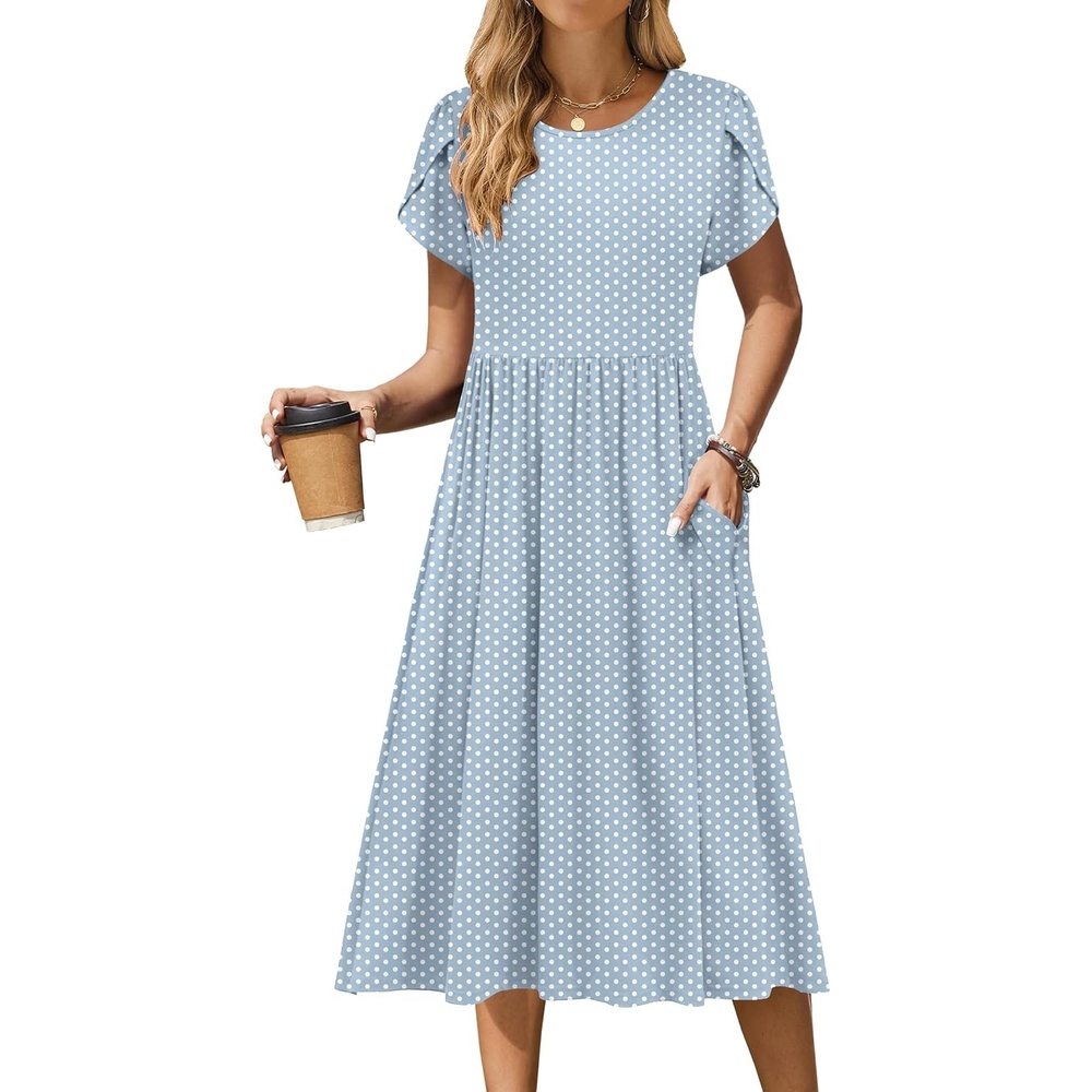 image:imageZeagoo Womens Summer Dresses Casual Aline Midi Dress Short Sleeve Floral Tshirt Dress Flowy Beach Sundresses with PocketsJh531