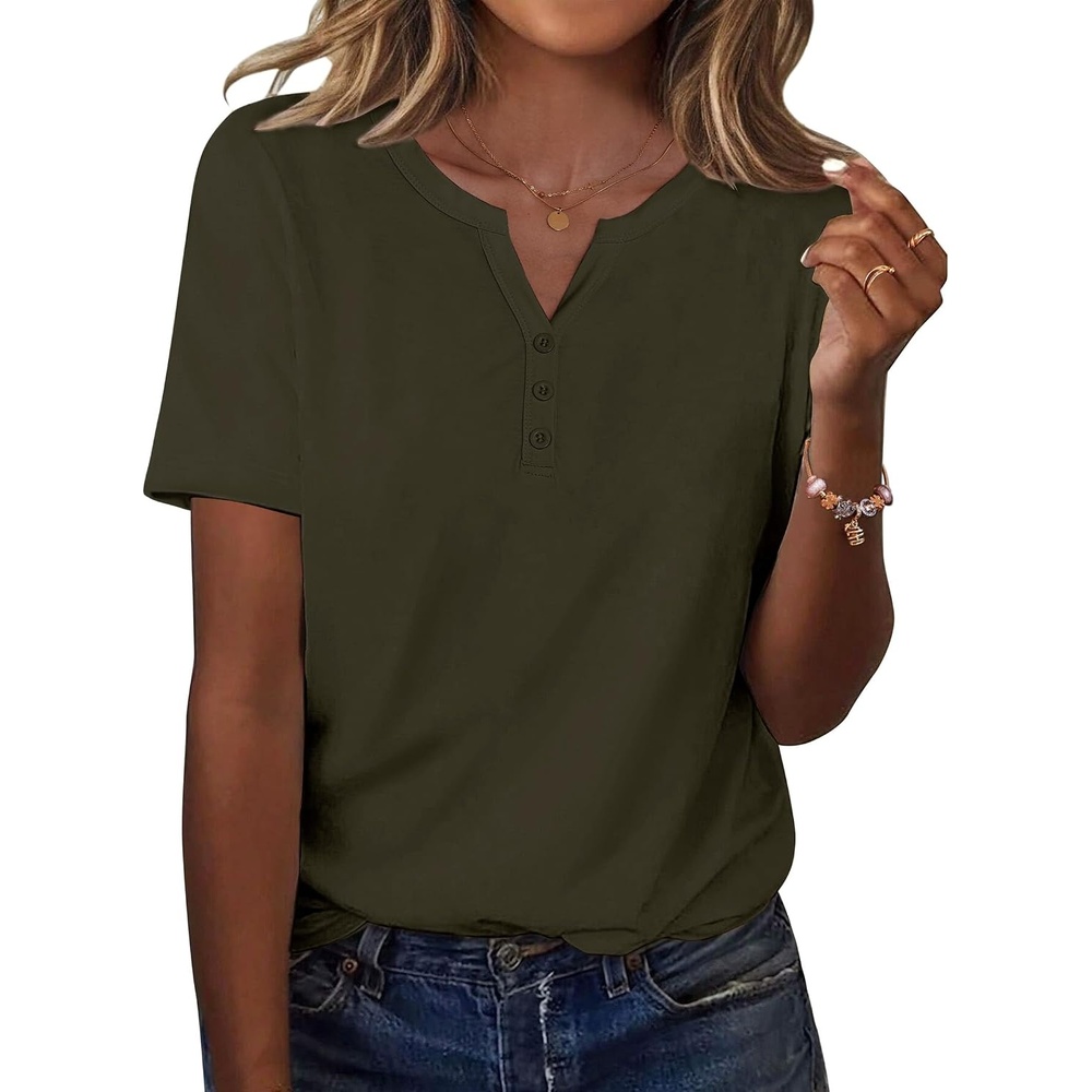 image:imageZeagoo Womens Summer Tops Casual Short Sleeve V Neck T Shirts Dressy BlouseArmy Green