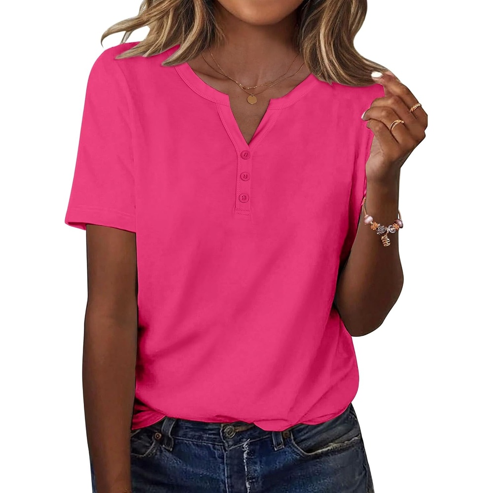 image:imageZeagoo Womens Summer Tops Casual Short Sleeve V Neck T Shirts Dressy BlouseHot Pink