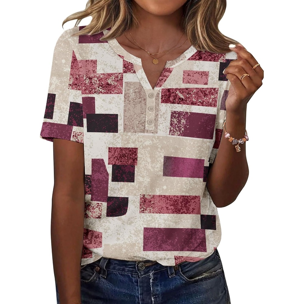 image:imageZeagoo Womens Summer Tops Casual Short Sleeve V Neck T Shirts Dressy BlouseMulticolor 509