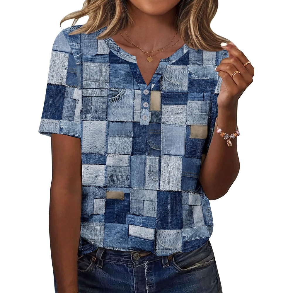 image:imageZeagoo Womens Summer Tops Casual Short Sleeve V Neck T Shirts Dressy BlouseMulticolor 510