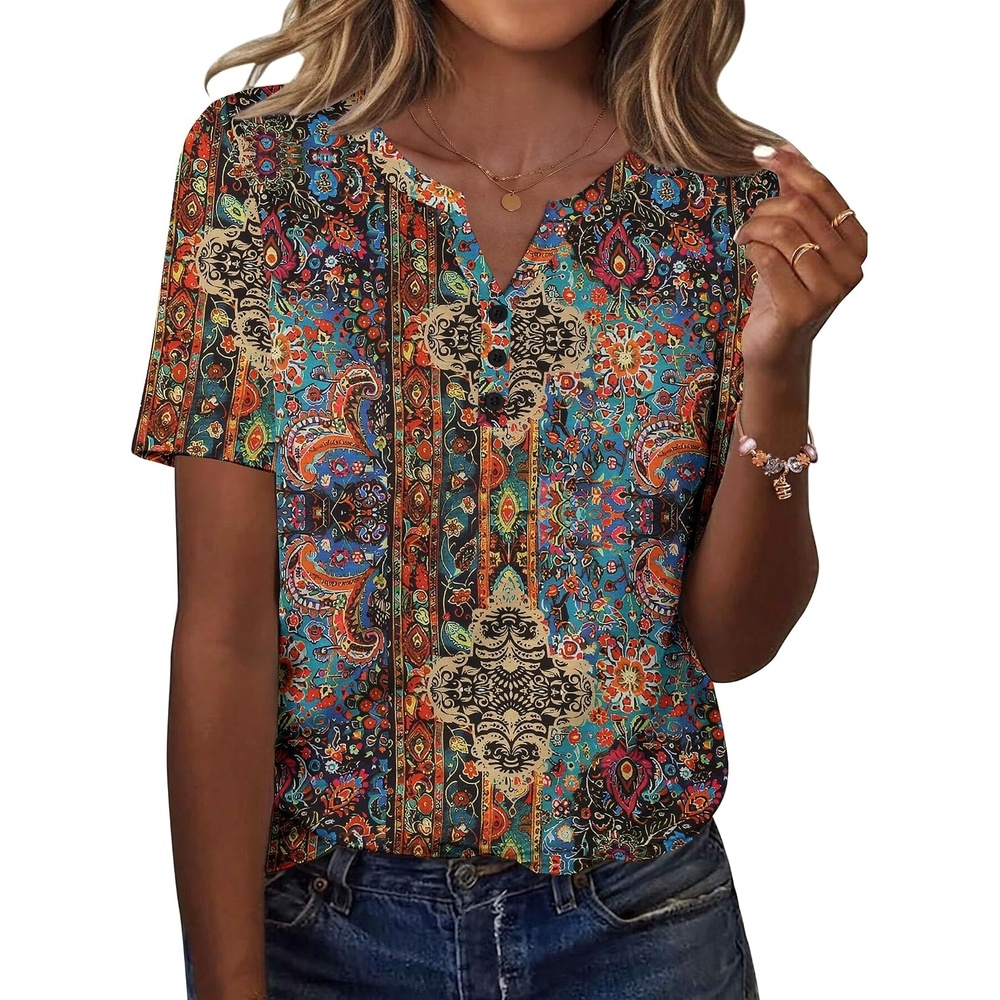 image:imageZeagoo Womens Summer Tops Casual Short Sleeve V Neck T Shirts Dressy BlouseMulticolor 721