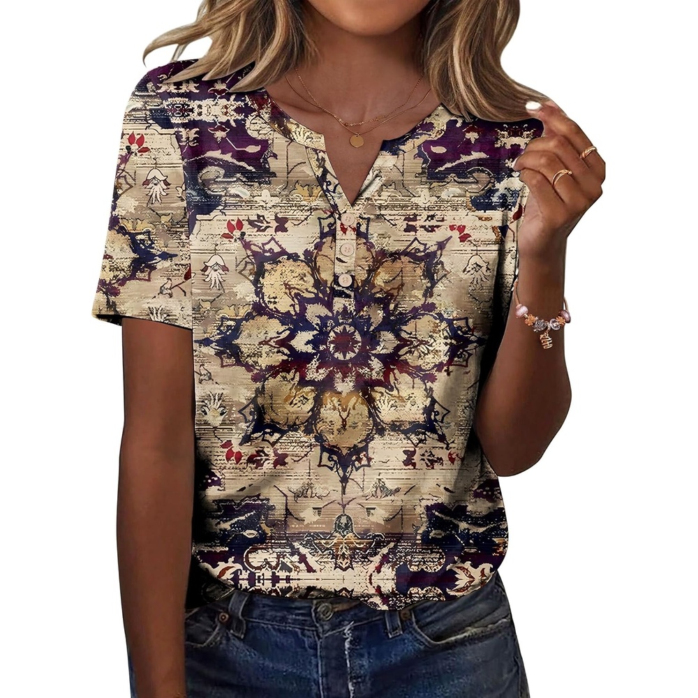 image:imageZeagoo Womens Summer Tops Casual Short Sleeve V Neck T Shirts Dressy BlouseMulticolor 857