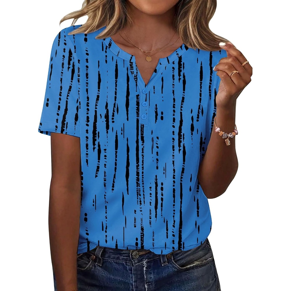image:imageZeagoo Womens Summer Tops Casual Short Sleeve V Neck T Shirts Dressy BlouseTie Dye Blue