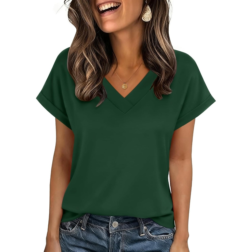 image:imageZeagoo Womens Summer Tops Rolled Short Sleeve Shirts Dressy Casual Blouses1green