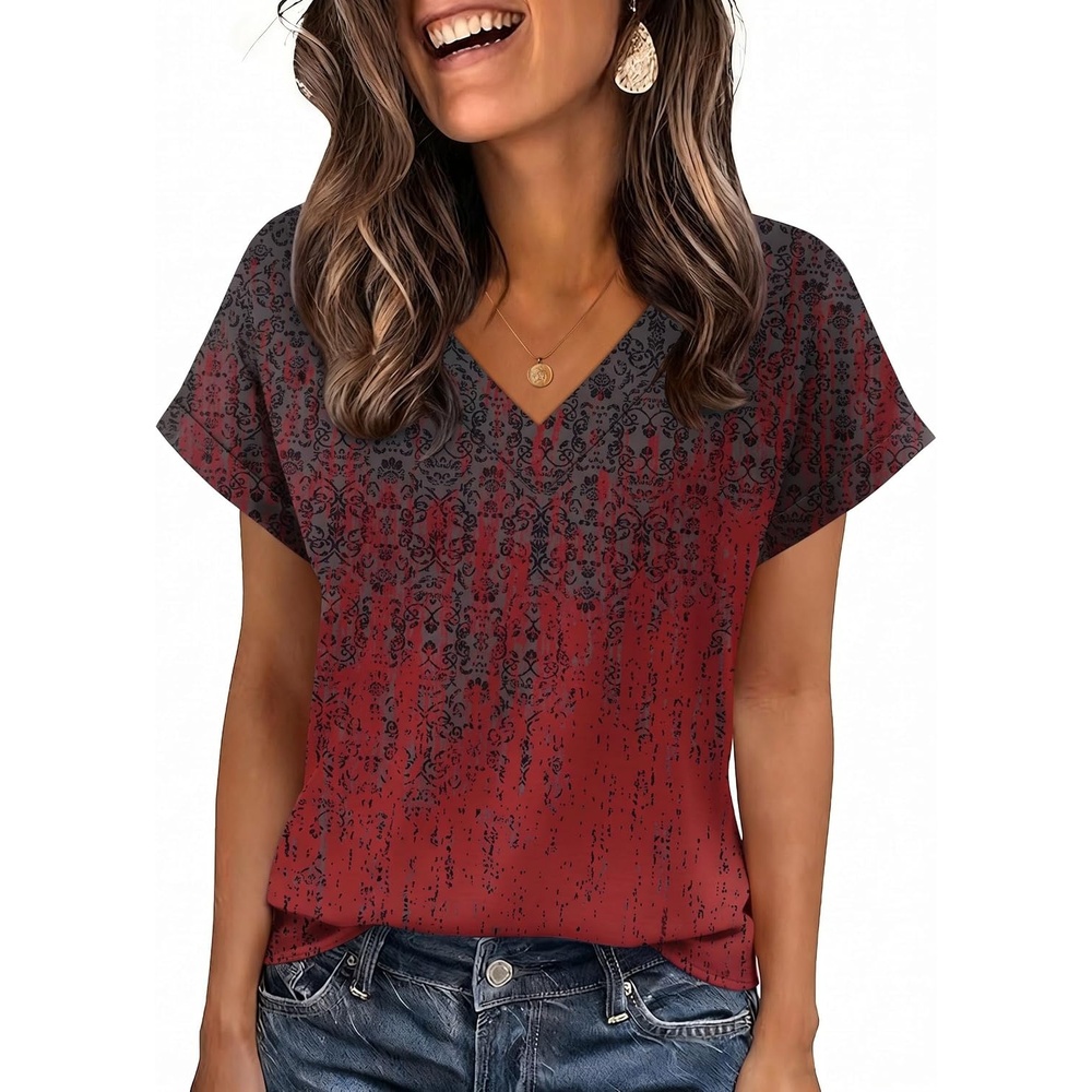 image:imageZeagoo Womens Summer Tops Rolled Short Sleeve Shirts Dressy Casual BlousesBlack Redmz838