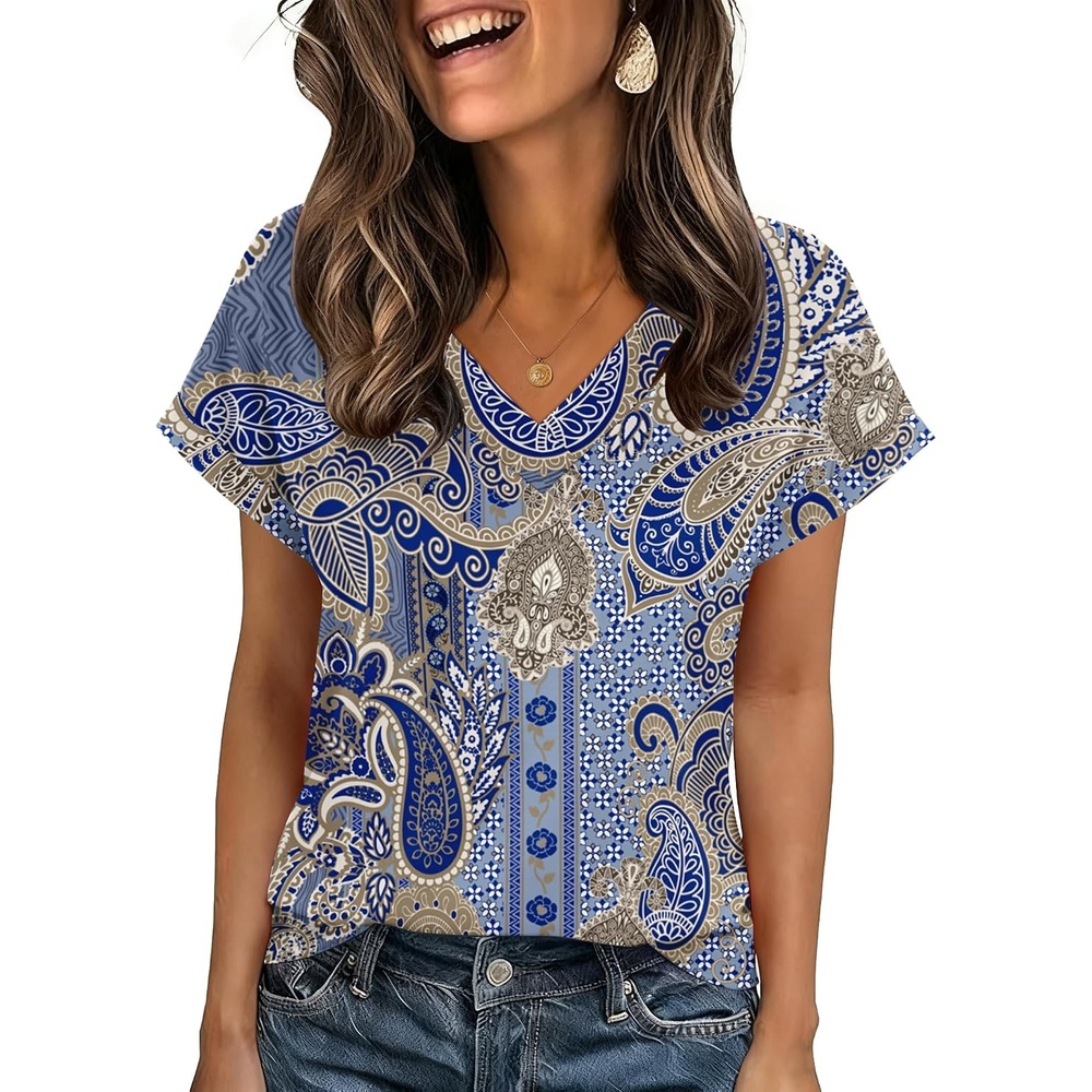 image:imageZeagoo Womens Summer Tops Rolled Short Sleeve Shirts Dressy Casual BlousesBohomz919