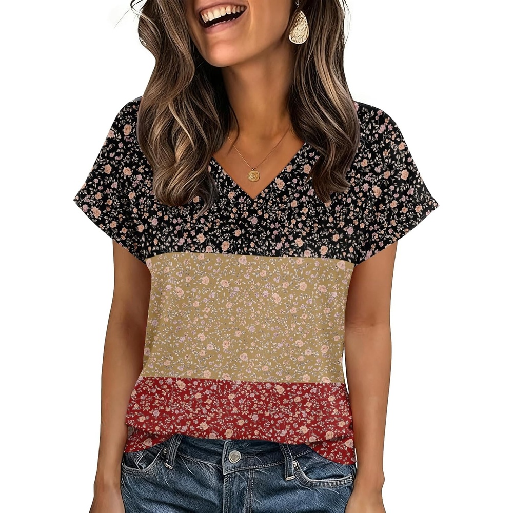 image:imageZeagoo Womens Summer Tops Rolled Short Sleeve Shirts Dressy Casual BlousesFlowerxh553