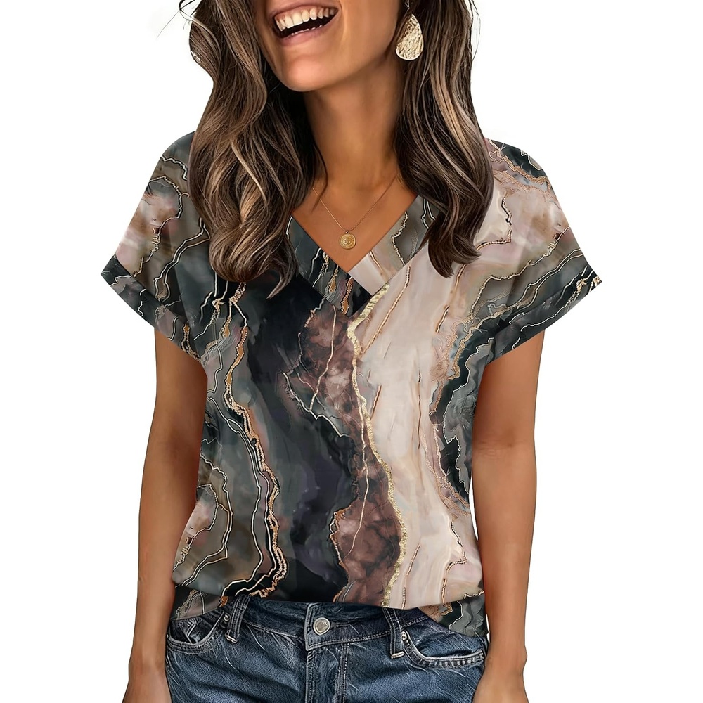 image:imageZeagoo Womens Summer Tops Rolled Short Sleeve Shirts Dressy Casual BlousesMulticolorcx278