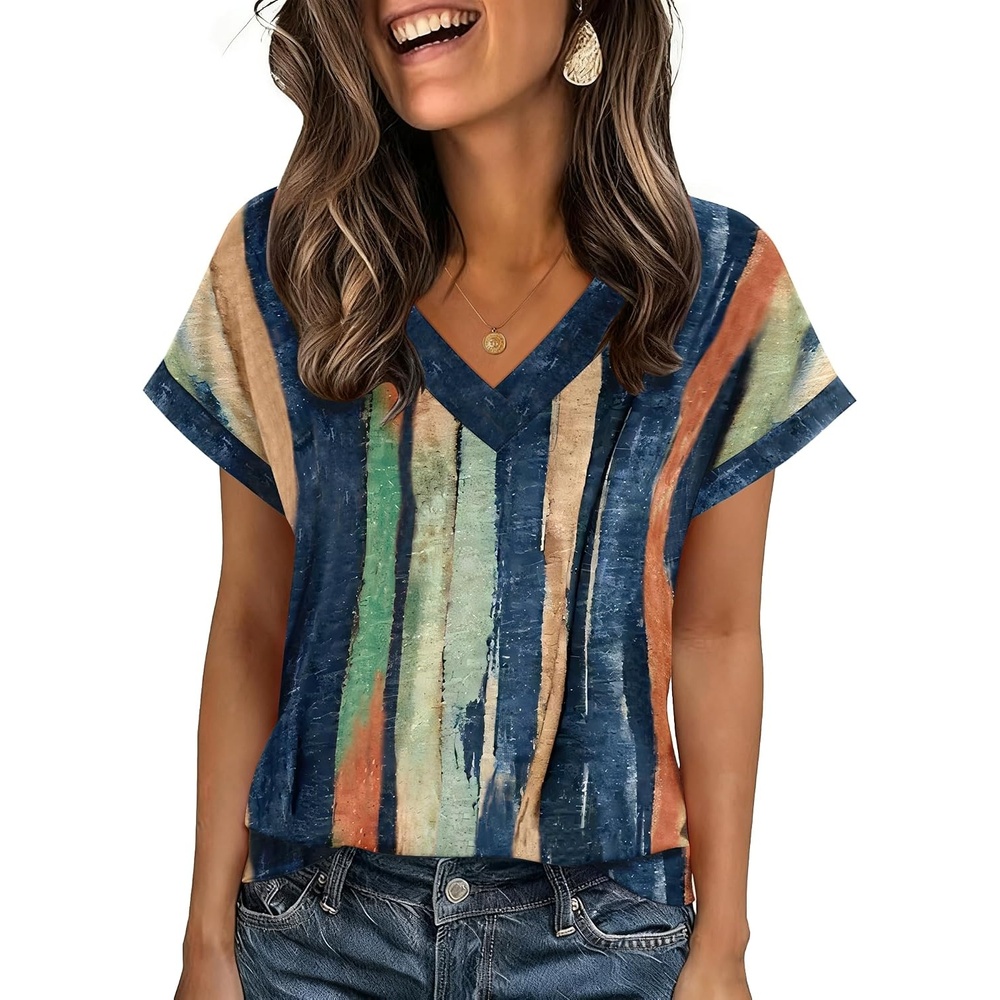 image:imageZeagoo Womens Summer Tops Rolled Short Sleeve Shirts Dressy Casual BlousesMulticolorcx289