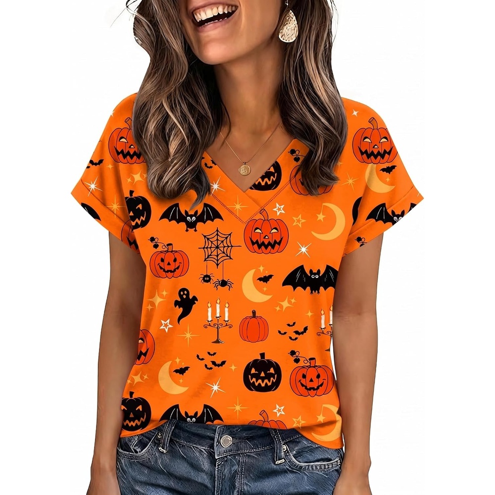 image:imageZeagoo Womens Summer Tops Rolled Short Sleeve Shirts Dressy Casual BlousesOrange Cucurbitws85
