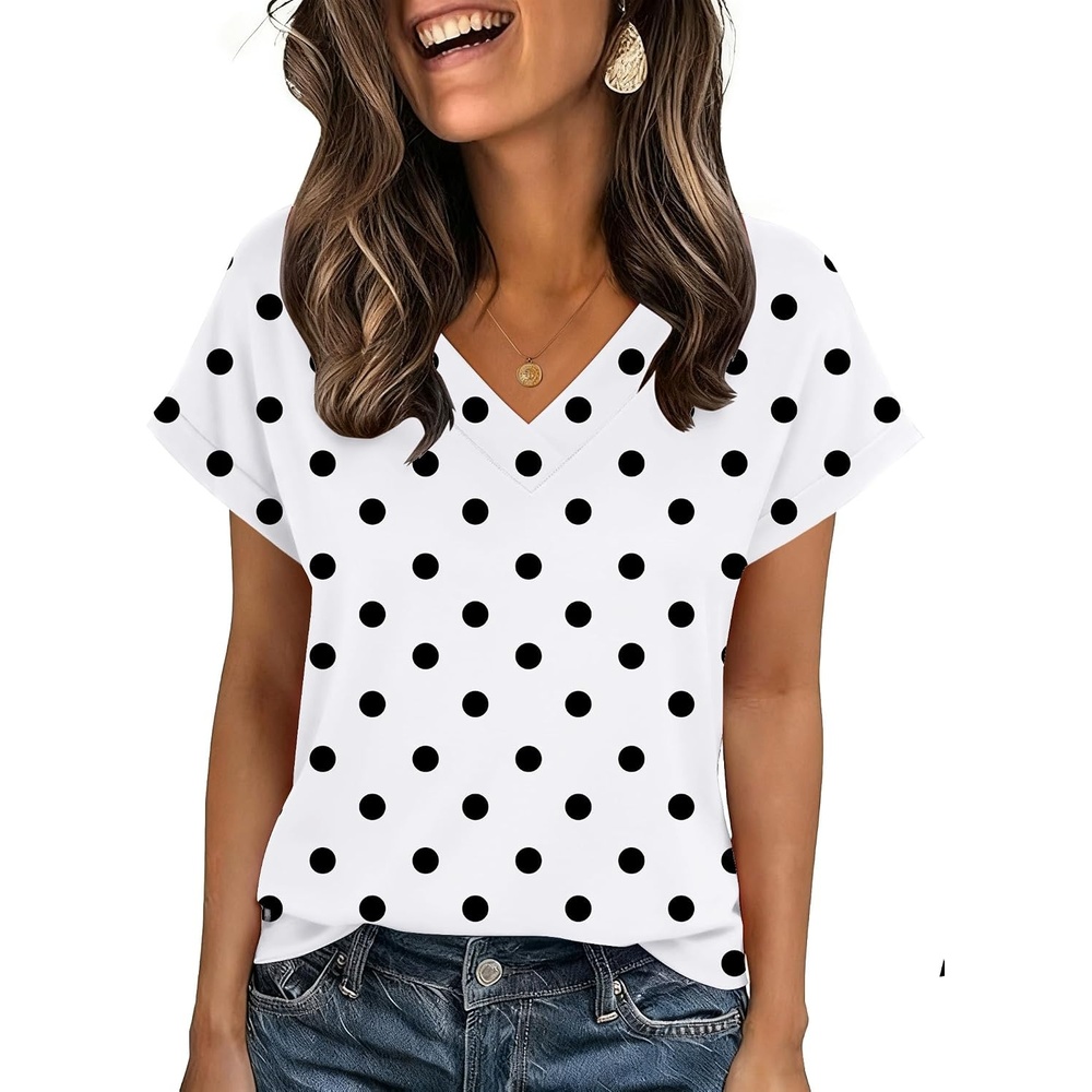 image:imageZeagoo Womens Summer Tops Rolled Short Sleeve Shirts Dressy Casual BlousesPolka Dotjh592