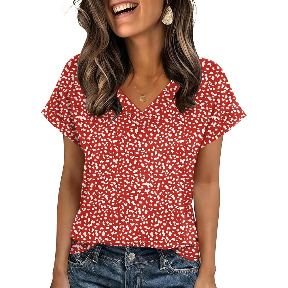 image:imageZeagoo Womens Summer Tops Rolled Short Sleeve Shirts Dressy Casual BlousesRedjh590