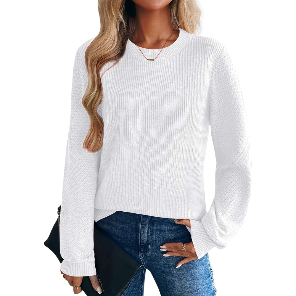 image:imageZeagoo Womens Sweaters 2026 Fashion Fall Tops Crew Neck Long Sleeve Knit Pullover Sweater SXXLAll White