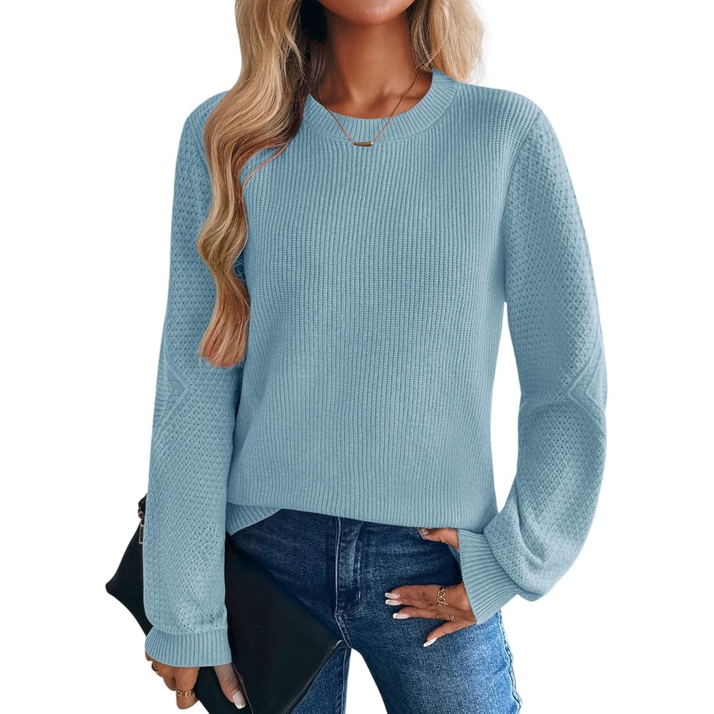 image:imageZeagoo Womens Sweaters 2026 Fashion Fall Tops Crew Neck Long Sleeve Knit Pullover Sweater SXXLBlue