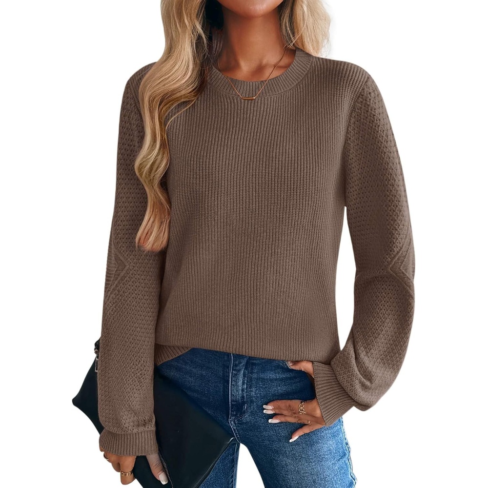 image:imageZeagoo Womens Sweaters 2026 Fashion Fall Tops Crew Neck Long Sleeve Knit Pullover Sweater SXXLBrown