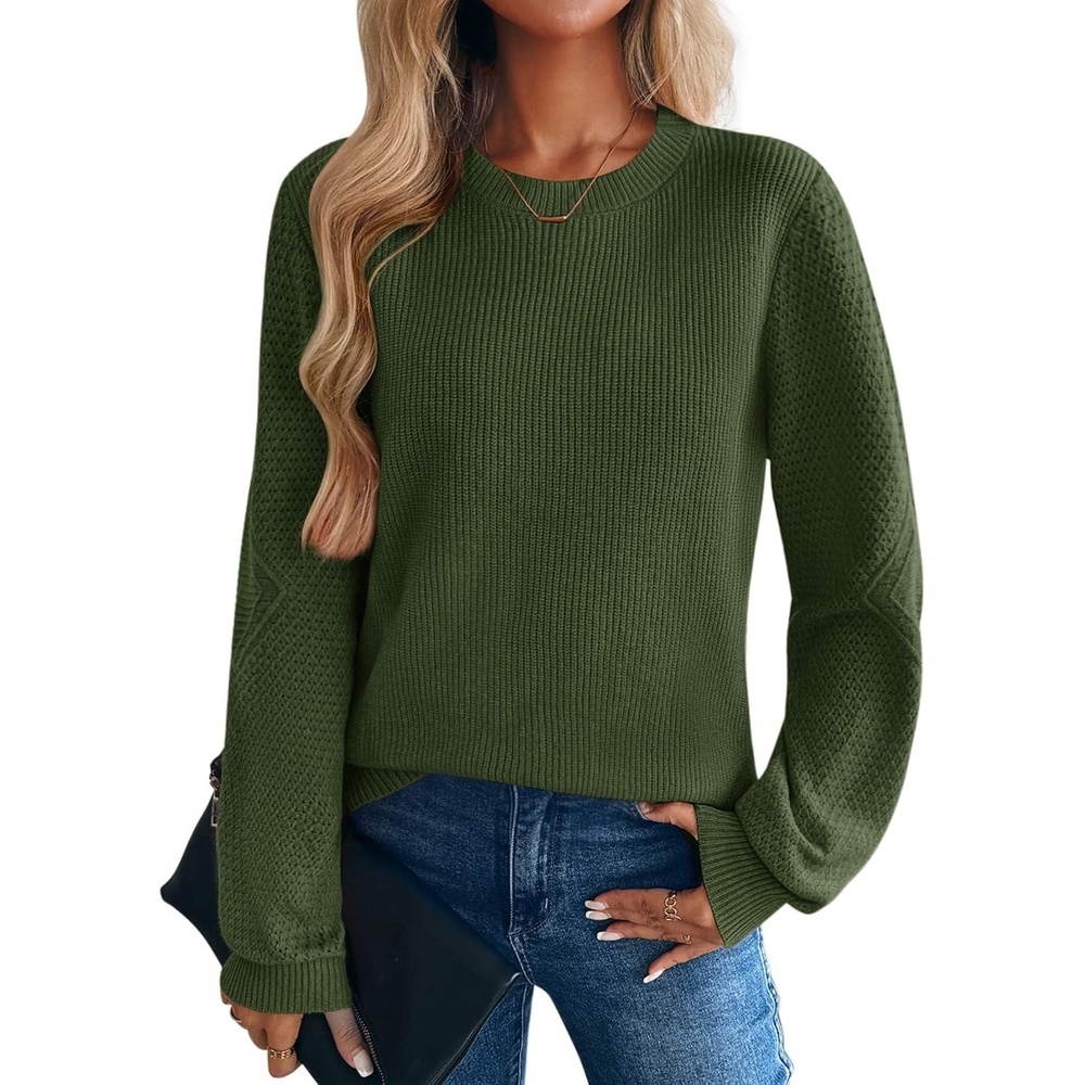 image:imageZeagoo Womens Sweaters 2026 Fashion Fall Tops Crew Neck Long Sleeve Knit Pullover Sweater SXXLDark Green