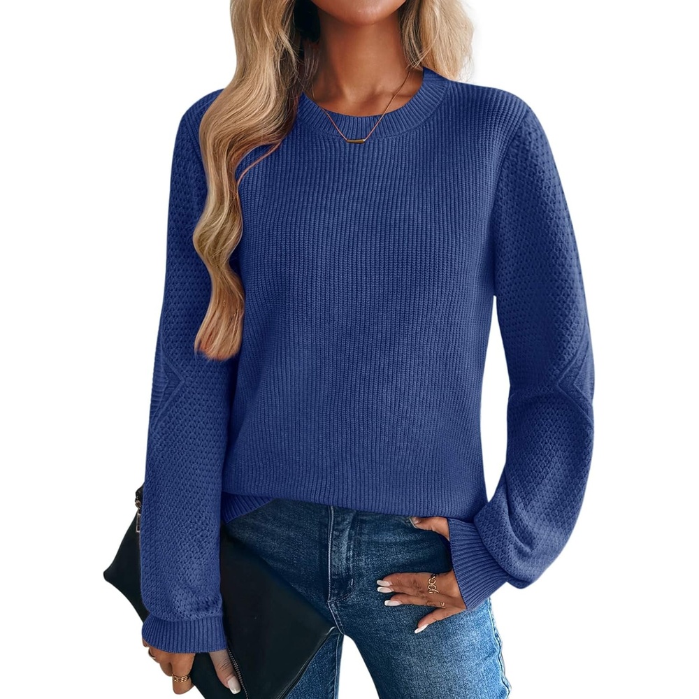 image:imageZeagoo Womens Sweaters 2026 Fashion Fall Tops Crew Neck Long Sleeve Knit Pullover Sweater SXXLNavy Blue