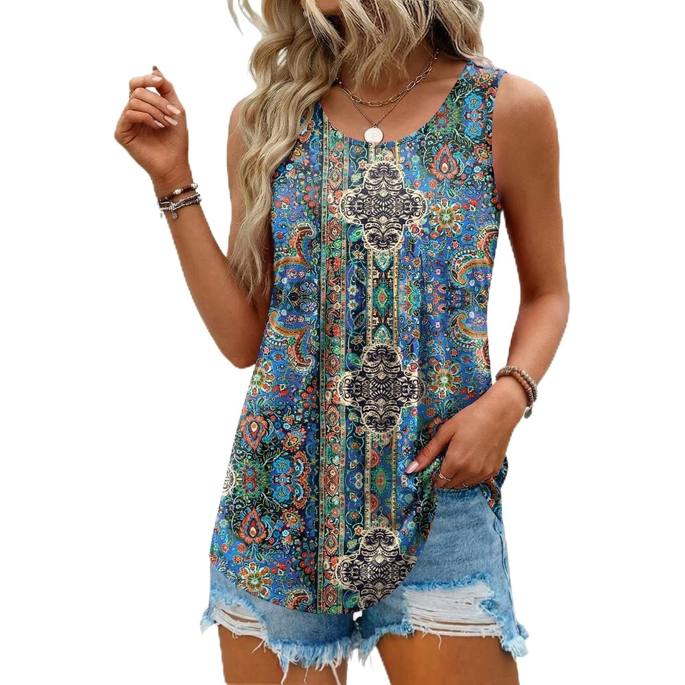 image:imageZeagoo Womens Tank Tops Sleeveless Pleated Crew Neck Summer Tunic Tops Dressy Loose Fit Business Casual Blouses 2026Mz779
