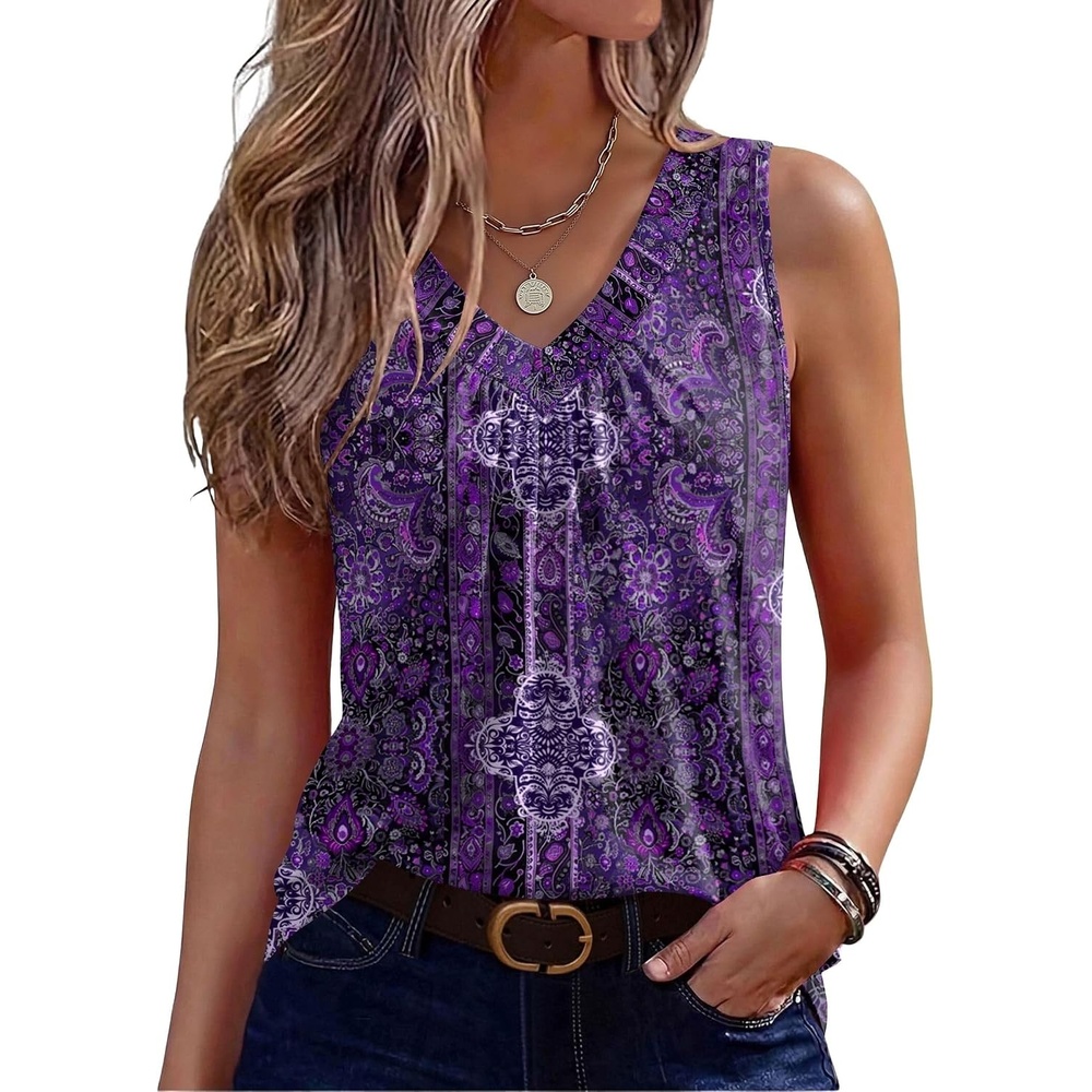 image:imageZeagoo Womens Tank Tops Summer Sleeveless Tops V Neck Pleated ShirtsMz907purple