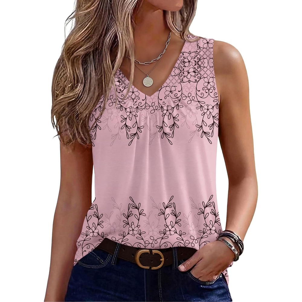 image:imageZeagoo Womens Tank Tops Summer Sleeveless Tops V Neck Pleated ShirtsSf190pink
