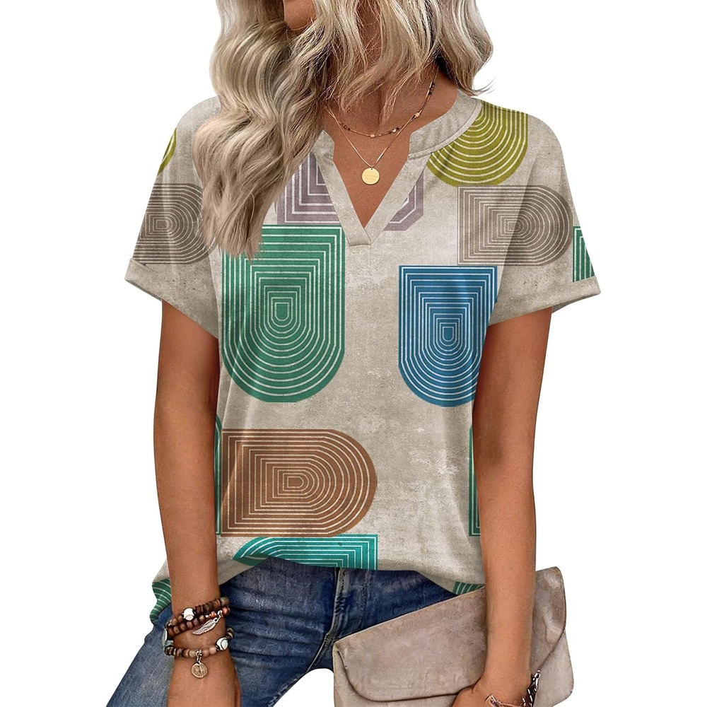 image:imageZeagoo Womens Tops Short Sleeve Summer V Neck Shirts Work Casual BlousesBlack Khaki Dots