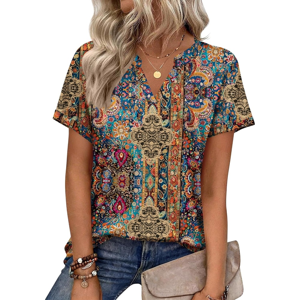 image:imageZeagoo Womens Tops Short Sleeve Summer V Neck Shirts Work Casual BlousesBoho Mz721