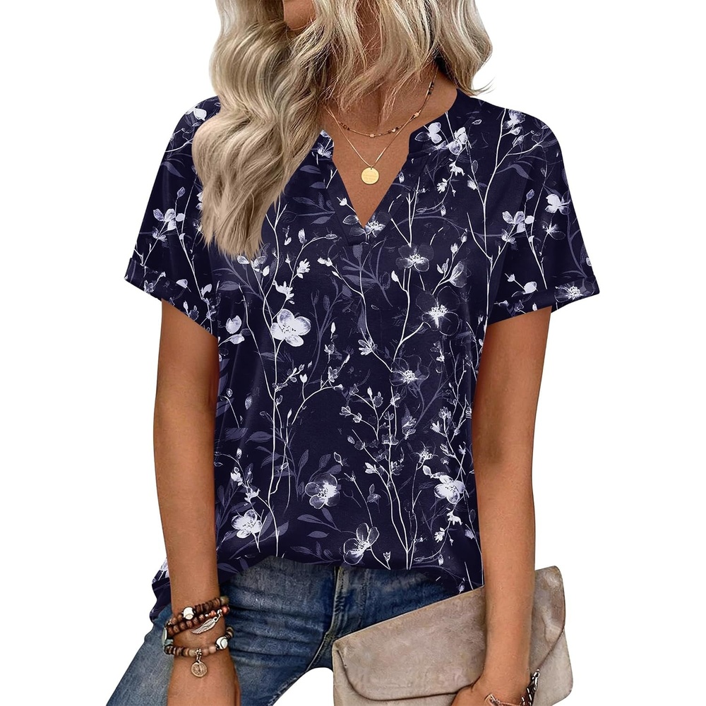 image:imageZeagoo Womens Tops Short Sleeve Summer V Neck Shirts Work Casual BlousesFloral Navy