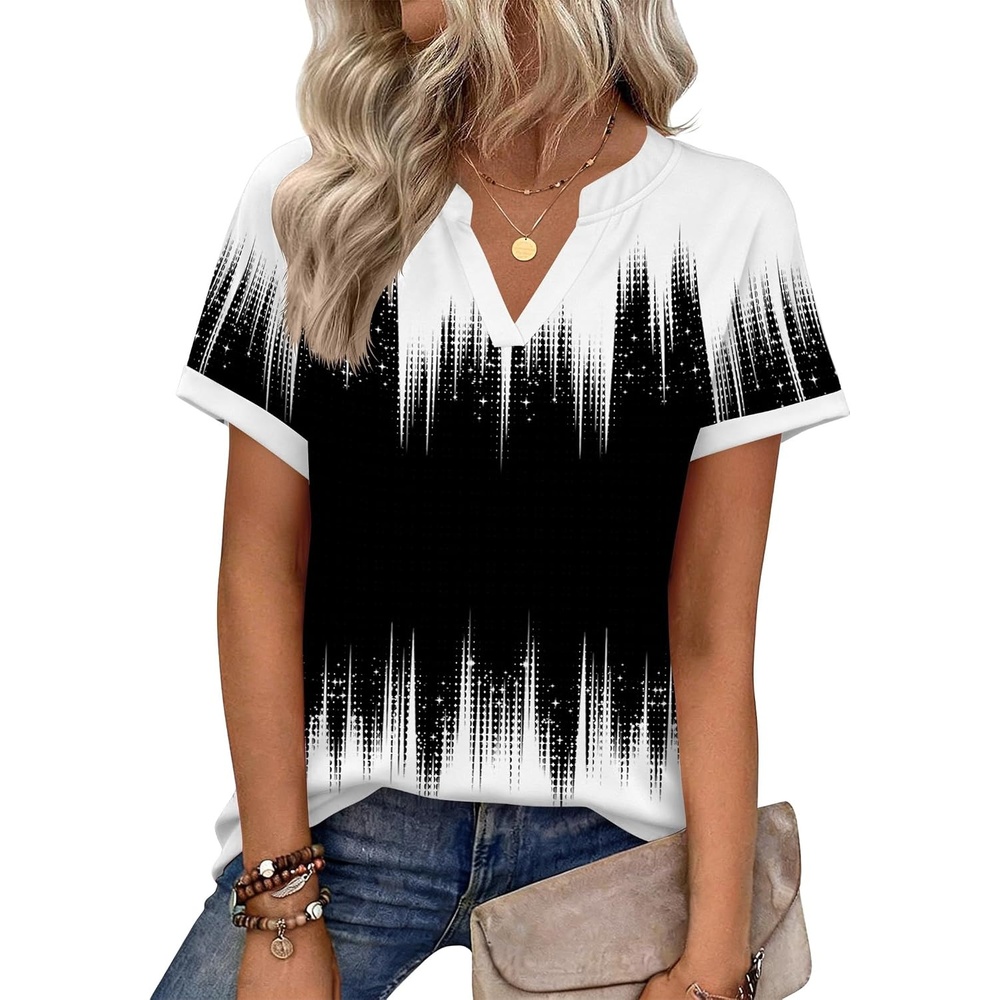 image:imageZeagoo Womens Tops Short Sleeve Summer V Neck Shirts Work Casual BlousesGradient 204